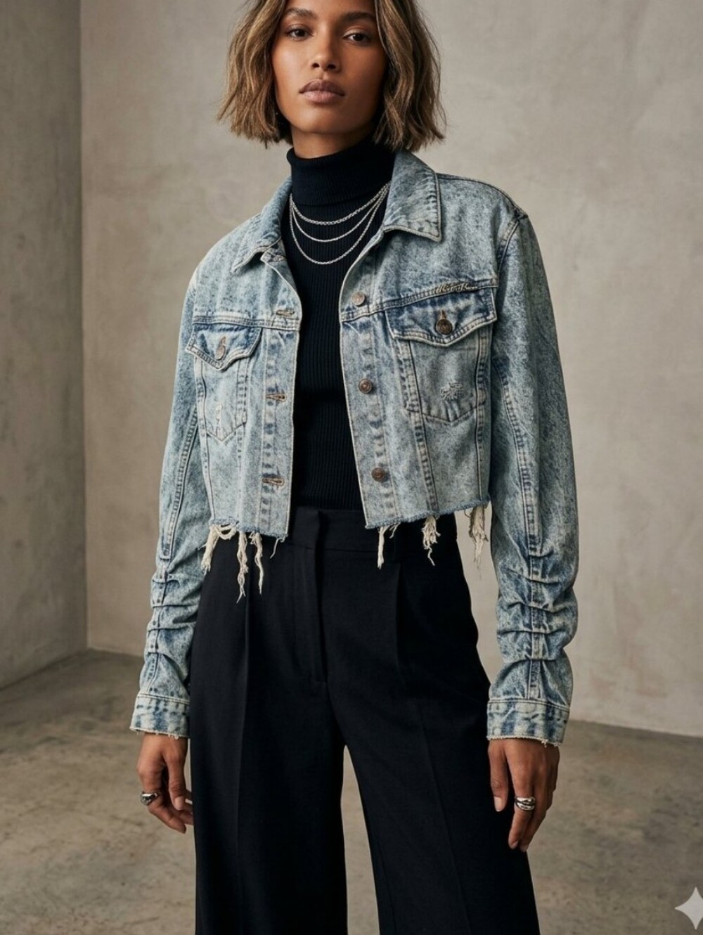 We The Free Womens Light Blue Cropped Distressed Denim Jacket XL Cotton